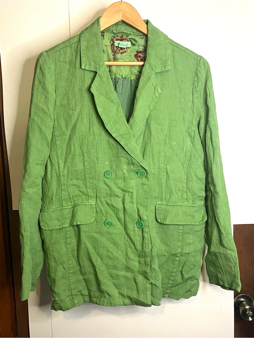 Sundance Women’s Size L Lime Green Double-Breasted Linen Blazer